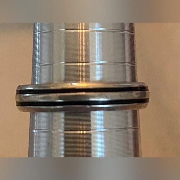 Sterling Silver Band Ring Size 7.5 Black Enamel Double Groove Classic Striped - Picture 1 of 3